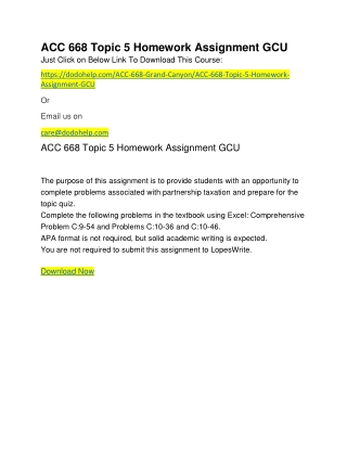 ACC 668 Topic 5 Homework Assignment GCU