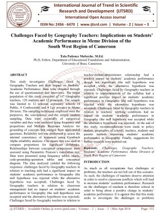 Challenges Faced by Geography Teachers Implications on Students' Academic Performance in Meme Division of the South West