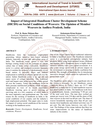 Impact of Integrated Handloom Cluster Development Scheme IHCDS on Social Conditions of Weavers The Opinion of Member Wea