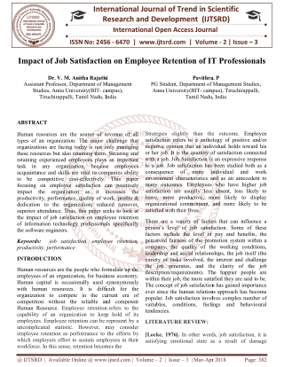 Impact of Job Satisfaction on Employee Retention of IT Professionals