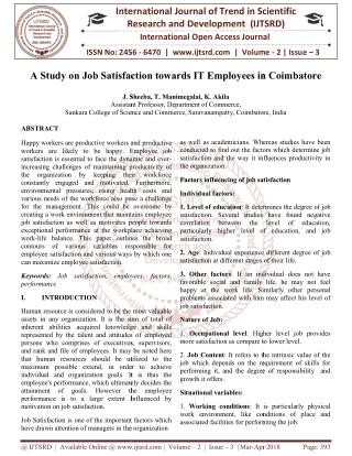 A Study on Job Satisfaction towards IT Employees in Coimbatore