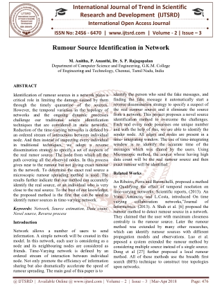 Rumour Source Identification in Network