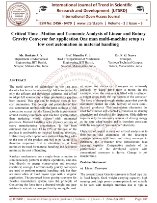 Critical Time -Motion and Economic Analysis of Linear and Rotary Gravity Conveyor for application One man multi machine