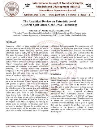 The Analytical Review on Futuristic use of CRISPR Cpf1 Aided Gene Drive Technology