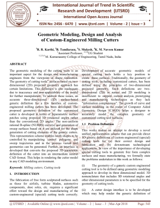 Geometric Modeling, Design and Analysis of Custom Engineered Milling Cutters