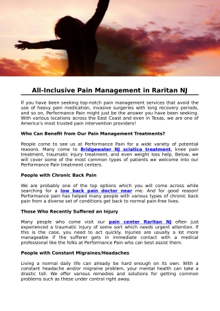 All-Inclusive Pain Management in Raritan NJ