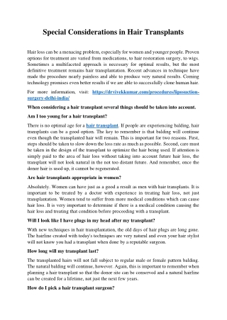 Special Considerations in Hair Transplants