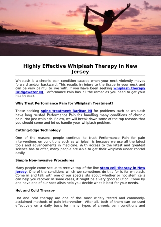 Highly Effective Whiplash Therapy in New Jersey