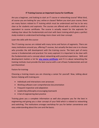 IT Training Courses an Important Course for Certificate
