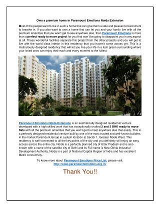 Paramount Emotions a Ready to Move Residency in Noida Extension