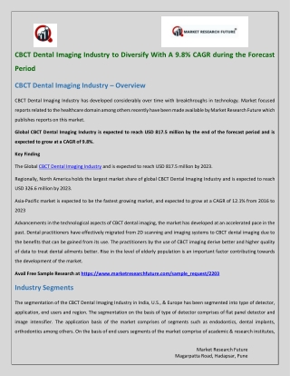 CBCT Dental Imaging Industry Research Report - Global Forecast till 2023