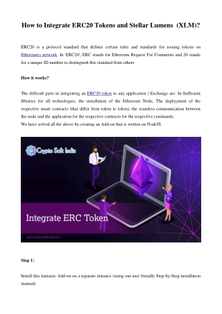 How to Integrate ERC20 Tokens and Stellar Lumens  (XLM)?-crypto soft india