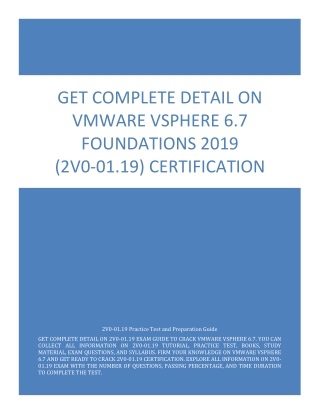 Get Complete Detail on VMware vSphere 6.7 Foundations 2019 (2V0-01.19) Certification