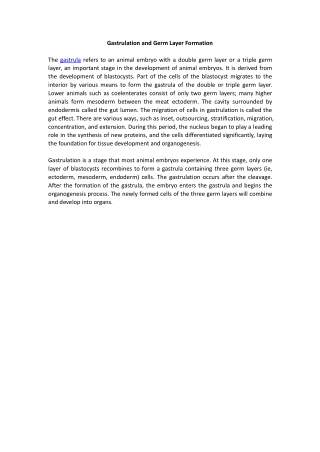 Gastrulation and Germ Layer Formation