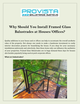 Why Should You Install Framed Glass Balustrades at Houses/Offices?
