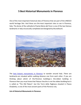 5 Best Historical Monuments in Florence
