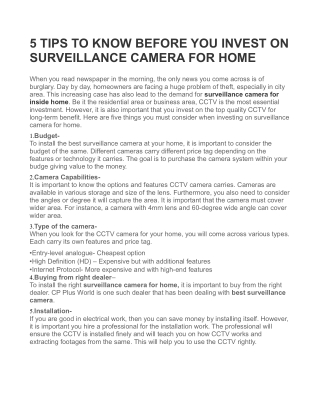 5 TIPS TO KNOW BEFORE YOU INVEST ON SURVEILLANCE CAMERA FOR HOME