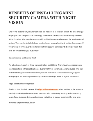 BENEFITS OF INSTALLING MINI SECURITY CAMERA WITH NIGHT VISION
