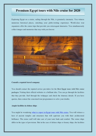 Premium Egypt tours with Nile cruise for 2020