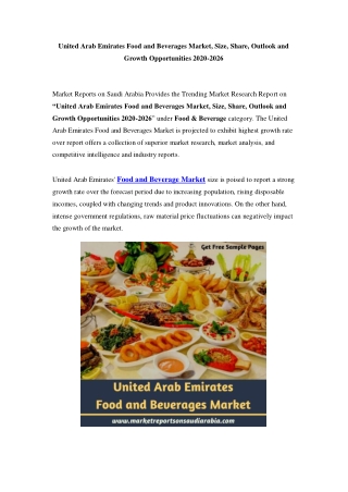 United Arab Emirates Food and Beverages Market Opportunity and Forecast Till 2026