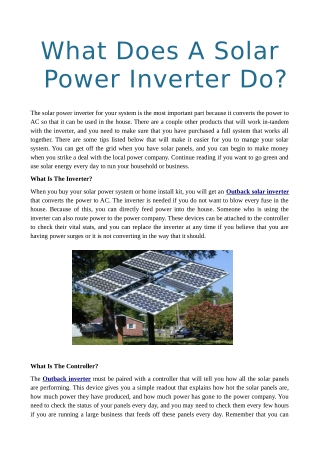 What Does A Solar Power Inverter Do?