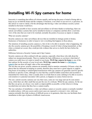 Installing Wi-Fi Spy camera for home