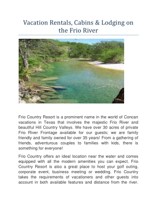 Vacation Rentals, Cabins & Lodging on the Frio River