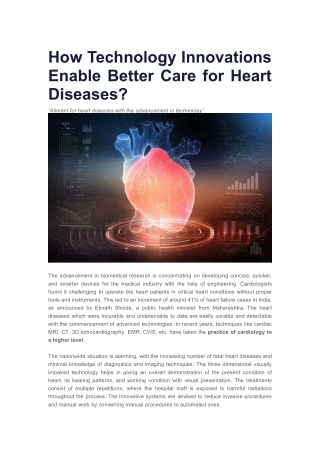 How Technology Innovations Enable Better Care for Heart Diseases?