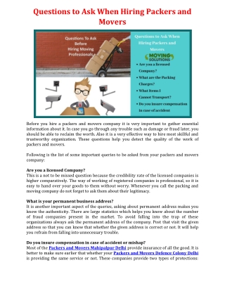 Questions to Ask When Hiring Packers and Movers