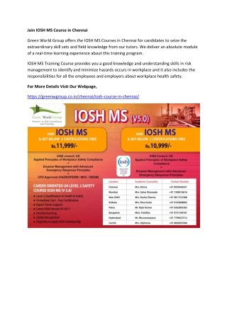 Join IOSH MS Course Training in Chennai