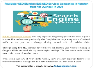 Few Major SEO Blunders B2B SEO Services Companies in Houston Must Not Overlook In 2020