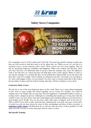 Safety Saves Companies