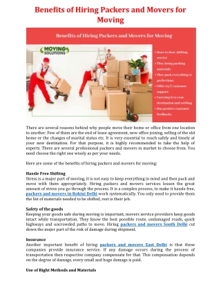 Benefits of Hiring Packers and Movers for Moving