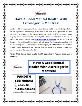 Have A Good Mental Health With Astrologer in Montreal