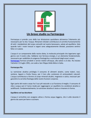 Un breve studio su Farmacqua