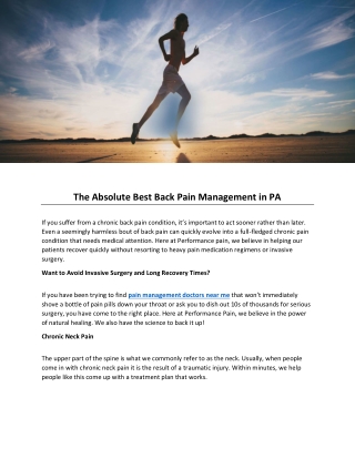 The Absolute Best Back Pain Management in PA