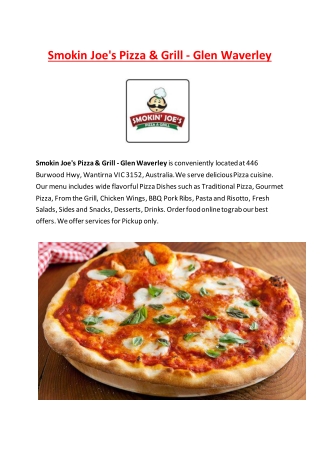 5% Off - Smokin Joe's Pizza & Grill Menu Glen Waverley, Vic