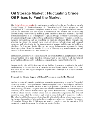 Oil Storage Market : Fluctuating Crude Oil Prices to Fuel the Market