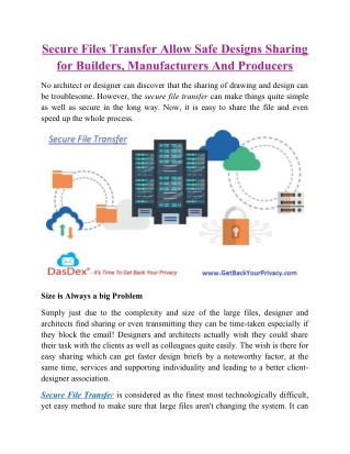 Secure Files Transfer Allow Safe Designs Sharing for Builders, Manufacturers And Producers