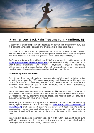 Premier Low Back Pain Treatment in Hamilton, NJ