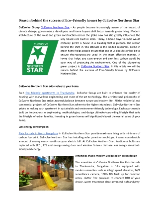 Reason behind the success of Eco-Friendly homes by CoEvolve Northern Star