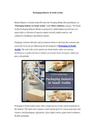 Packaging Industry Market in Saudi Arabia - Outlook to 2020