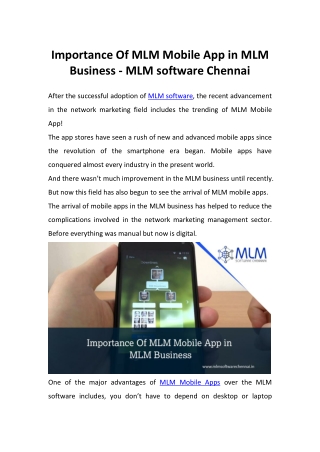 Importance Of MLM Mobile App in MLM Business - MLM software Chennai