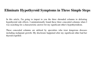Eliminate Hypothyroid Symptoms in Three Simple Steps