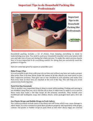 Important Tips to do Household Packing like Professionals
