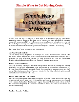 Simple Ways to Cut Moving Costs