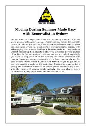 Moving During Summer Made Easy with Removalist in Sydney