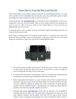 Know How to Trace the Best Lock Pick Set