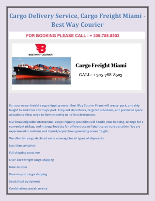 Cargo Delivery Service, Cargo Freight Miami -Best Way Courier