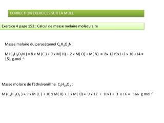 CORRECTION EXERCICES SUR LA MOLE